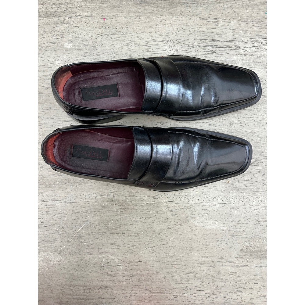 Marco Delli Mens Black Leather Penny Loafers Square Toe Made in Italy Size 45